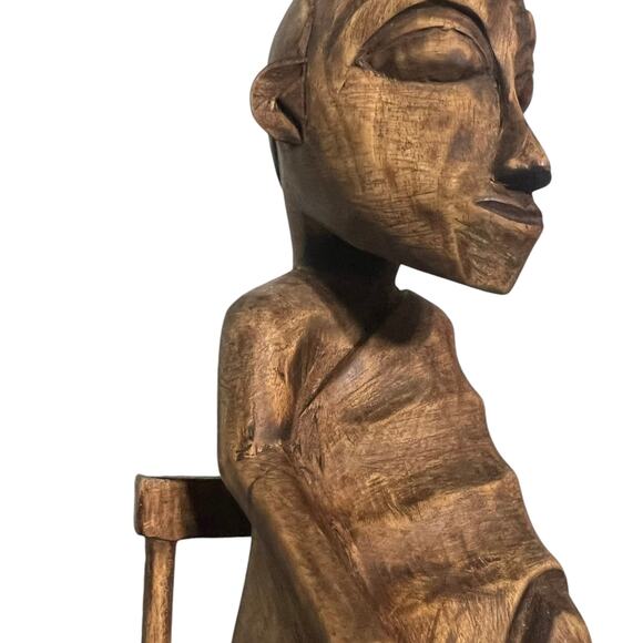 African Tribal Totem Art Carved Wood Ladle Spoon Ceremonial Seated Figure Scoop - Picture 9 of 16